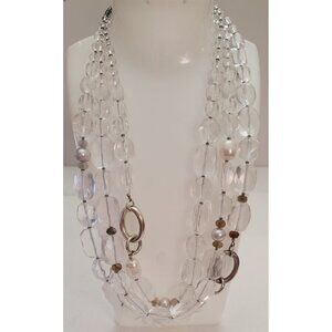 Silpada Sterling Silver Glass, Quartz Multi Strand Necklace 20" Long, E886